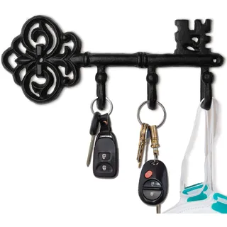 IRISVITA Schlüsselhalter für Wand Dekorativ, Antik Schwarz Gusseisen Schlüsselhalter, Rustikale Schlüsselhaken mit 3 Haken, 21,6 x 8,9 cm Gitable Verpackung, Passende Schrauben und Dübel enthalten