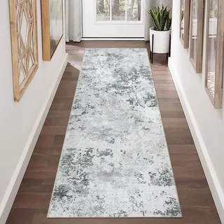 Homcomodar Abstrakter Läufer Teppich für Flur 65x180cm rutschfeste Moderne Teppiche Waschbare Küche Teppich Läufer Faux Wolle Boden Teppich Läufer Schlafzimmer Teppiche Läufer für Wohnzimmer Wäsche