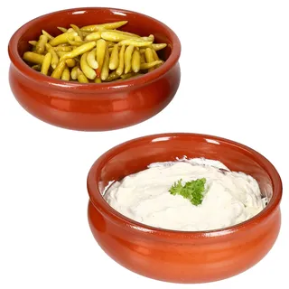 MamboCat 2er Set Berlin Cazuela Schale bauchig Tonware I Ø 18,5 cm I Größe L I mediterrane Tapas-Schüssel I Jedes Teil EIN Unikat I für Mittelalter & Wikinger Markt