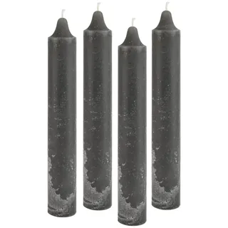4er Pack Rustikale Stabkerzen H:25 cm Ø:3,8 cm diverse Farben Brenndauer 22 Stunden Kerze Advent Weihnachten Deko, Farbe:Dunkelgrau