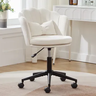 Flieks Bürostuhl ergonomisch, Stuhl drehbar Schminktisch, Schminkstuhl ohne Armlehne, Schreibtischstuh mit Blütenblatt-Rückenlehne, Beige - Beige