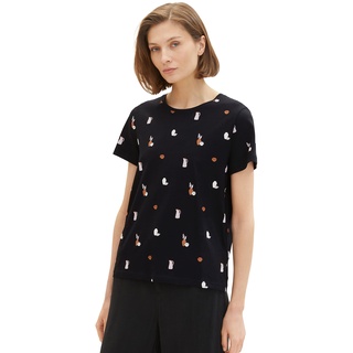 TOM TAILOR Damen Sommer T-Shirt aus Baumwolle,31886 - Black Vase Design,M