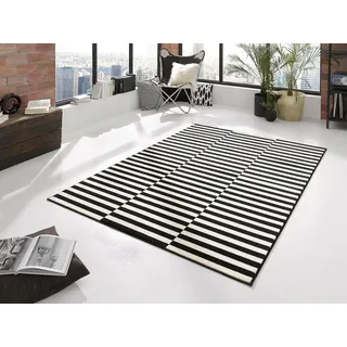 HANSE HOME Teppich Panel – Wohnzimmerteppich Kurzflor Streifen Design Grafisches-Muster Moderne Optik für Esszimmer, Wohnzimmer, Kinderzimmer, Flur, Schlafzimmer, Küche – Schwarz Creme, 160x230cm