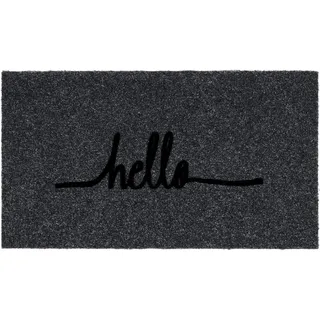 Astra Fussmatte aussen rutschfest - Schmutzfangmatte wetterfest - Outdoor Türmatte für Eingangsbereich - Schmutzabweisende Fußmatte Hello 45x75 cm grau
