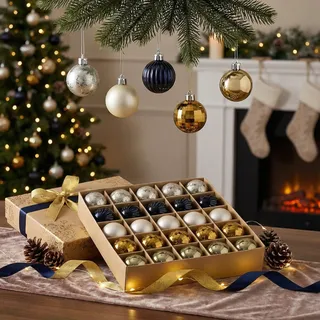 Valery Madelyn 25 Stück Weihnachtskugeln,4cm mini Christbaumkugeln Weihnachtskugel Bruchsicher,Bronze Schwarz Weihnachtsbaumschmuck Christbaumschmuck mit Aufhänger für Weihnachtsdeko