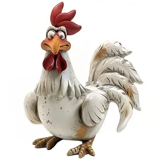 Bicuzat Lustige weiße Hahn-Statue, Kunstharz-Tischkunst-Skulptur, lustige Hahn-Figur, Dekoration, rustikale Landhaus-Tischdekoration, Bauernhoftier-Küchen-Arbeitsplatte, Ornament, 15,2 cm hoch - B