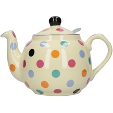 London Pottery Bauernhof Teekanne mit Infusor, Keramik Teekanne, spülmaschinenfest Teekanne, Elfenbein / Multi-Colour Polka Dots, 1,2 Liter (2 Pints)