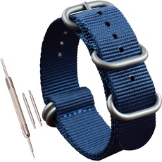 MZBUTIQ 20mm Blau Uhrenarmband Nylon Watch Bracelet Armband Herren Matte Silberne Schnalle