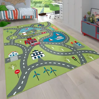 Paco Home Kinderteppich »Bino 562« rechteckig 4 mm Höhe Kurzflor, Straßen-Spiel-Teppich, Motiv Flughafen, Kinderzimmer, grün