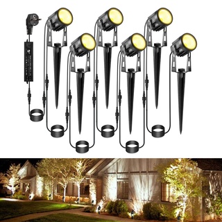 Greenclick Gartenbeleuchtung LED, 6 Set 1800LM 21 m Kabel Gartenbeleuchtung mit Strom, IP65 wasserdicht Gartenleuchte mit Erdspieß, Gartenstrahler Warmweiß COB Gartenlampe für Außen Rasen Weg Teich