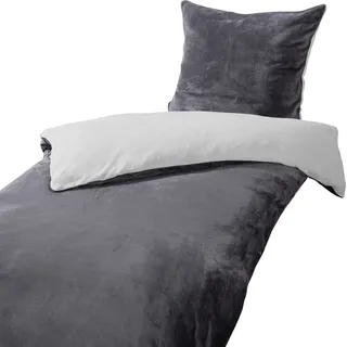 heimtexland ® Teddy Flanell Wende Bettwäsche Plüsch Bezug 80x80 I 200x135 Super Soft mit Cashmere Touch Oberfläche Typ751 Anthrazit - Grau