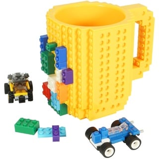 Lumsburry Build-on Bricks Tassen Becher, Kreative DIY Kaffeetasse Baustein Kaffee Tee Trinken Spaß Trinken Geschenk (Gelb)