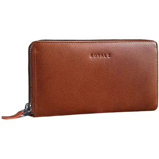 ROYALZ 'Lilly' Vintage Portemonnaie Damen Groß mit Reißverschluss Büffel-Leder RFID Schutz Frauen Geldbörse Querformat, Farbe:Texas Braun