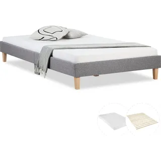 Homestyle4u Polsterbett mit Matratze 120/200 cm in Grau , Textil , 120x200 cm , Schlafzimmer, Betten, Polsterbetten