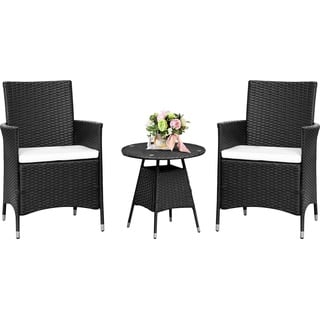 Ribelli 3-teiliges Rattan Gartenmöbel Set, Lounge Balkonmöbel, Wetterfest Gartenlounge, Sitzgruppe, Sitzgarnitur, Terassenmöbel für Wintergarten, Rasen, Terrasse, Garten, Kleiner Balkon, Schwarz