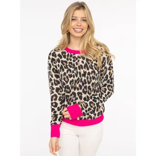 Zwillingsherz Strickpullover »Leo + colored edges« Rundhals,aus reinem Kaschmir mit Leomuster und farbigem Bündchen, beige