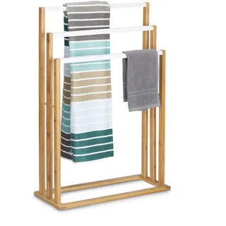 Relaxdays Handtuchhalter 3-fach Weiß,Hellbraun