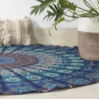 Popular Handicrafts Runder Wandbehang, Ombré-Stil, Hippie-Mandala, Bohemian-Stil, indische Wandteppiche, Tischdecke, 178 cm, Marineblau
