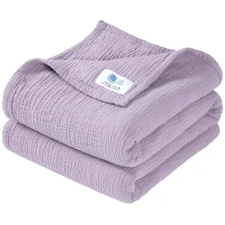 lulumoon Musselin Decke Baby - Atmungsaktive Babydecke,Baby Decken Neugeborenen,Weiche Krabbeldecke für Kinder,Musselin Schlafdecken für Kleinkinder Mädchen Junge 120x120cm (Lavendel)