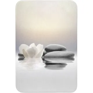 OnlyWow Badematte Steine - Lotus - Weiß - Wasser - Zen Rutschfest 60x90 cm , Textil , Füllung: Polyurethan (Pur) , Rechteckig , 60x90 cm , Heimtextilien, Badtextilien, Badematten