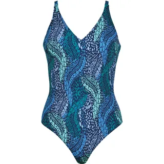 Badeanzug NATURANA "Aquarama", Damen, Gr. 50, Cup B, blau, Obermaterial: 86% Polyamid, 14% Elasthan. Futter: 88% Polyester, 12% Elasthan. Miedereinsatz: 75% Polyamid, 25% Elasthan, gemustert, Badeanzüge Badeanzug, V-Ausschnitt, gemustert, bequem, modisch
