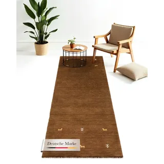 carpetfine Gabbeh Uni Wollteppich 60 x 180 cm Braun