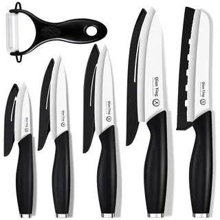Qianying Keramik Messer Set 6-Teilige Keramikmesser: Küchenmesser Scharf Küche Klein 6 Zoll Kochmesser, 5 Zoll Allzweckmesser, 4 Zoll Obstmesser, 3 Zoll Schälmesser, 6 Zoll Brotmesser