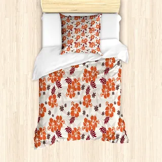 ABAKUHAUS Hawaii Mantele, Aloha State Laub, Milbensicher Allergiker geeignet mit Kissenbezügen, 135 cm x 200 cm - 80 x 80 cm, Orange Rubin Dunkle Taupe - Orange