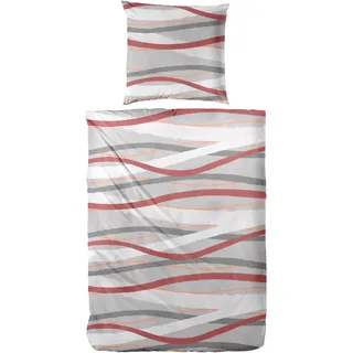 Primera Biber Bettwäsche Welle 135 x 200 cm grau/rot