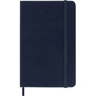 Moleskine Tageskalender 2027, 12-Monats-Planer mit Hardcover, Elastischer Verschluss, Pocket Format 9x14 Cm, Saphirblau