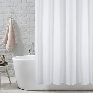 ANSIO Duschvorhang - 180 x 180 cm (71 x 71 Zoll) - Massiv Weiß, Badewanne Vorhang, Antischimmel & Waschbar Duschvorhang mit 12 Duschvorhangringe | 100% Polyester