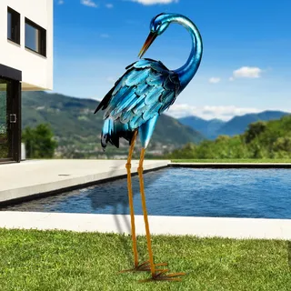 chisheen Kranich Gartenstatuen, Metall Gartenkranich Outdoor, Blau Reiher Skulptur Metall Hof Kunst, Vogelstatuen, Rasen Ornamente für Hinterhof Teich Terrasse Veranda Außendekorationen