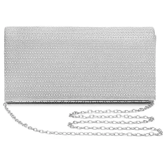 UBORSE Damen Clutch Abendtasche Glitzer Umhängetasche Kleine Pailletten Handtasche Schultertasche Ketten Tasche Strass für Braut Hochzeit Party Disko - Silber