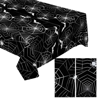 Halloween Tischdecken 2 Stück Spinnennetz Tischdecken Kunststoff Einweg Tischtücher Rechteckige Horror Tischdecken Halloween Party Tischdeko für Innen Außen, 130 x 220 cm