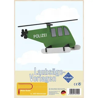 Peter Bausch GmbH & Co. KG Pebaro 345S Laubsägevorlage Hubschrauber, 3mm Sperrholz DIN A 4, Motiv vorgedruckt, aussägen mit Laubsägebogen, basteln, anmalen, fertig, Laubsägen, Basteln mit Holz, Geschenkidee