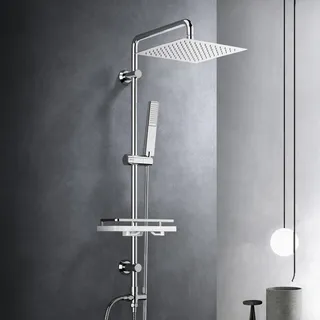 Görbach Regendusche Duschsystem Duschstange mit Ablage Chrom 25x25