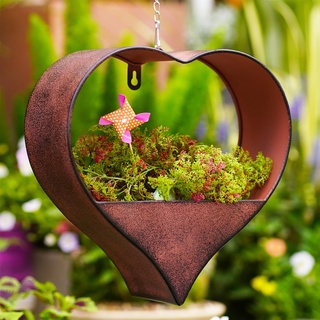 Metall Herzform Blumentopf Hängend Gartendeko für Draußen - Rost Pflanzkübel Deko für Garten Balkon Draussen Pflanzentopf Deko Wohnzimmer Hängetopf Geschenke für Frauen Mama Freundin Pflanztopf