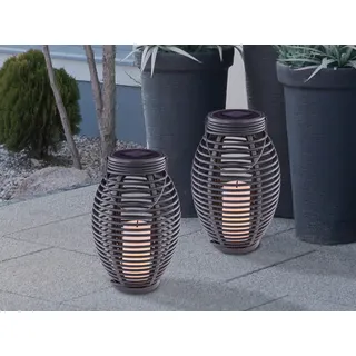 Rattanoptik Solarlaternen Set hängend stehend, 2 Solarleuchten für Garten Balkon
