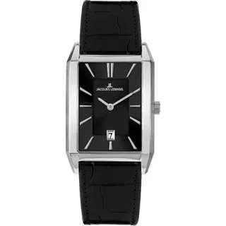 Quarzuhr JACQUES LEMANS "Torino", schwarz, Armbanduhren, Herren, Quarzuhr, Armbanduhr, Herrenuhr, Lederarmband, analog, Datum