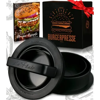Le Flair® XXL Burgerpresse-Set 4in1 | GROßES Modell | mit E-Book | Burger Pattie Presse für Hamburger ideales Grillzubehör BBQ mit Backpapier Patty Maker Burger zum Grillen | Deutsche Marke