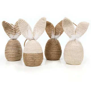 Logbuch-Verlag 4 Osterhasen Deko Figuren Makramee Jute Hase 17 x 8 cm Ostereier mit Hasenohren Osterdekoration Natur braun