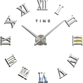 ZELURXX Vintage-Wanduhr, 70–120 cm, römische Ziffern, Retro Industriedesign, 47 Zoll, springende Sekunde, Acryl, für Wohnzimmer, Schlafzimmer, Silber - Silber