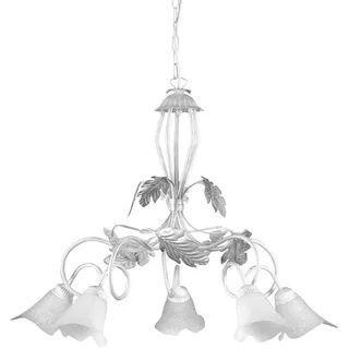 Kronleuchter , Silberfarben, Weiß , Metall, Glas , 130 cm , Lampen & Leuchten, Innenbeleuchtung, Hängeleuchten, Kronleuchter