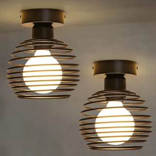 ZMH 2ER-Deckenlampe Vintage Schwarz E27 Lampenfassung Flurlampe Industrial Metall Lampenschirm - Schwarz