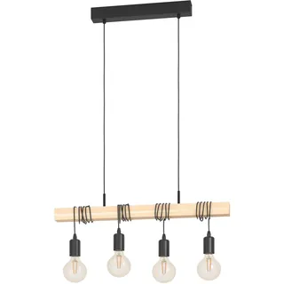 EGLO LED Hängelampe Townshend, 4-flammige Vintage Pendelleuchte über Esstisch, Deckenlampe hängend im Industrial Design, Esszimmerlampe aus hellem Holz und Stahl, FSC, inkl. E27 Leuchtmittel
