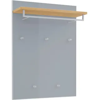 Novel Garderobenpaneel , Grau, Eichefarben , Holz, Glas, Holzwerkstoff , Balkeneiche , furniert , 80x109x27 cm , Goldenes M, Made in Germany, DGM-Klimapakt , Hutablage, Kleiderstange , Garderobe, Garderoben-Sets & Garderoben-Serien, Garderoben-Serien