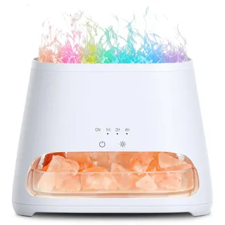 SALKING Aroma Diffuser mit Salt Range Pakistan Leuchte, 7 Farben LED Flammeneffekt Diffusor für ätherische Öle, Ultraschall Aromatherapie Luftbefeuchter, Automatisch Abschalten,150ml(RGB Weiß)