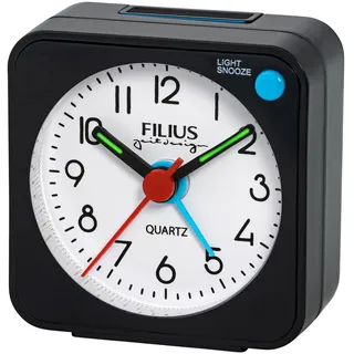 FILIUS zeitdesign Quarzwecker Wecker, Reisewecker, Schlafzimmer, Leuchtzeiger,schleichende Sekunde, schwarz