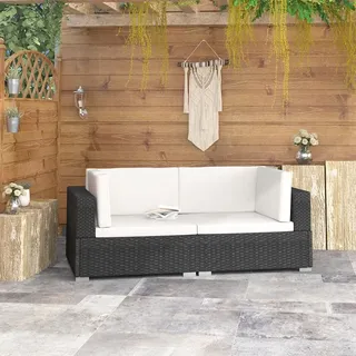 Tidyard 2-Sitzer-Sofa, Rattan-Ecksofa, 70 x 70 x 54 cm, mit 1 rechteckigen Ecksofa, 1 linken Ecksofa, 2 Sitzkissen, 4 Rückenkissen, Loungesessel, - Schwarz, Weiß