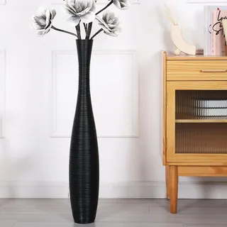 Leewadee Große Bodenvase Für Pampasgras Und Blumen, 85 cm hoch, Schwarz, Resin